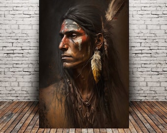 Native American Art Print or premium Canvas of 'One Feather'. Native American Art, Warrior, spiritual art, First Nations décor