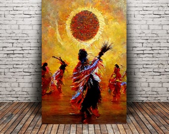 SUN DANCE Impresión de arte nativo americano o envoltura de lienzo. Danza nativa americana, cultura nativa americana, arte abstracto, arte vibrante