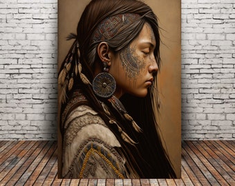 Native American Girl Art Print or Canvas, , strong woman, meditation, Native American Art, Tribal Spirits Art.