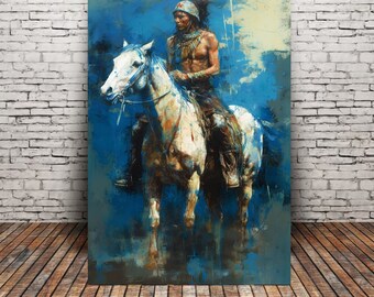 NEW! First Nations man on horseback Art Print or Canvas Wrap. Native American Culture, Warrior, Indigenous Art