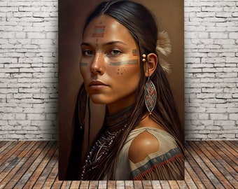 Native American Woman, Beautiful Feather Art Print or Canvas, strong woman, Inspirational Art, Native American Art, Tribal Spirits Art.