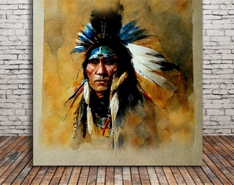 WatercolourPainting of Native American Man, Print or Canvas, Indigenous People,  First Nations. #nativeamericanheritagemonth