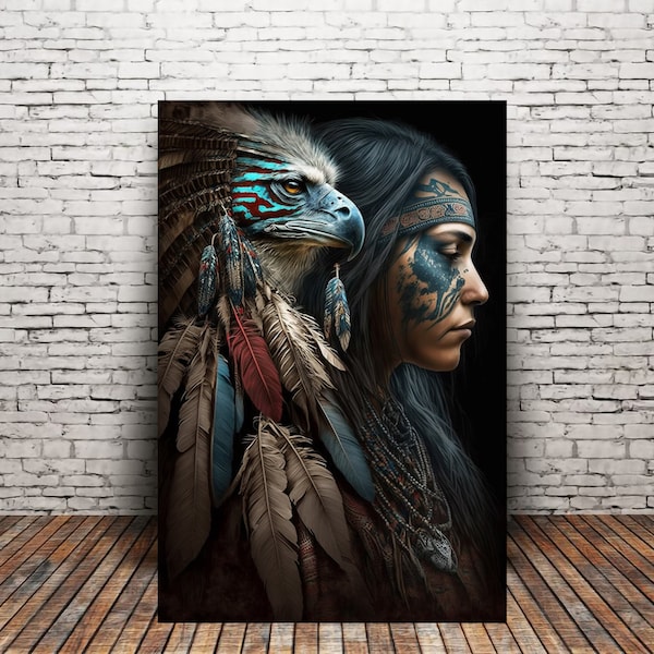 NEW! Eagle Spirit Native American Art Print or Canvas Wrap. Native American Culture, War Paint, Warrior Woman