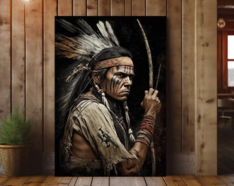 NEW! bow & Arrow, Warrior Native American Art Print or Canvas Wrap. Native American Culture, War Paint, Great Warrior