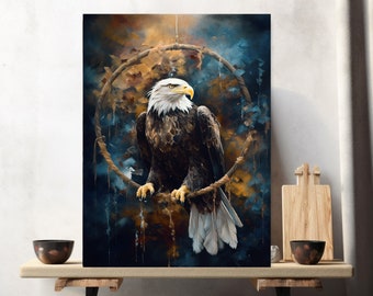 Eagle & Dream catcher Print or Canvas, Fall Colours, native American Art, Fall décor, Xmas gift,