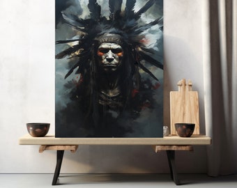 Dog Soldier, Indigenous Warrior Native American Art Print or Canvas Wrap. Warrior Painting, Native American Culture, War Paint.