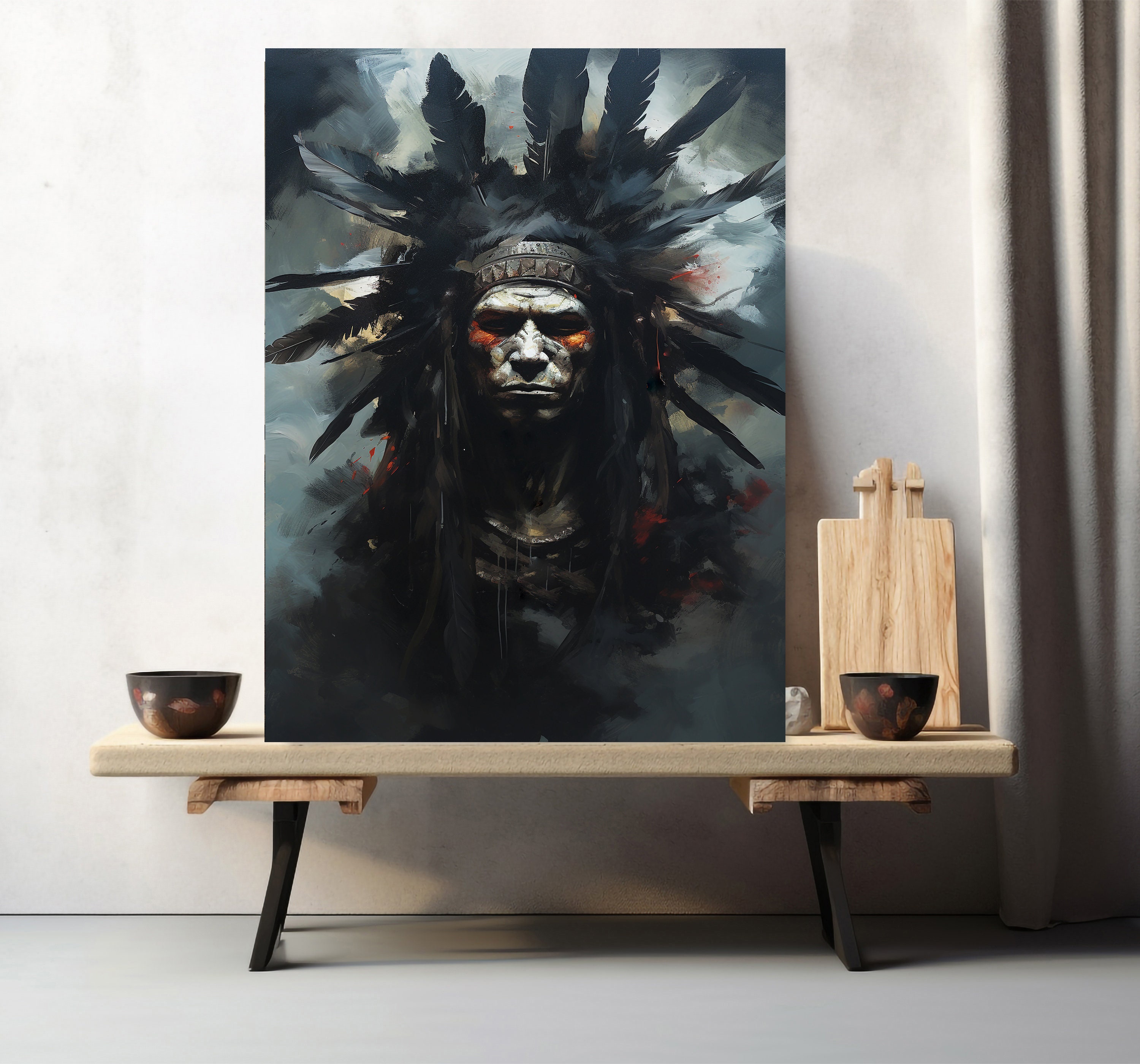 Plains Ghost Bison Art Painting Print Sumi Ink Totem Buffalo Art Wall Art  Picture Native American Gift Wall Art Watercolor 