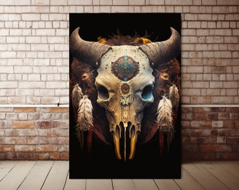 Bison Skull, Native American Fine Art Print or Canvas, Buffalo, storm landscape #nativeamericanheritagemonth
