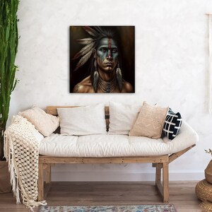 The Painted Warrior Native American Art Print or Canvas. Native American, warrior, war bonnet, medicine man nativeamericanheritagemonth image 9