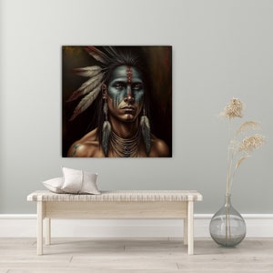 The Painted Warrior Native American Art Print or Canvas. Native American, warrior, war bonnet, medicine man nativeamericanheritagemonth image 4