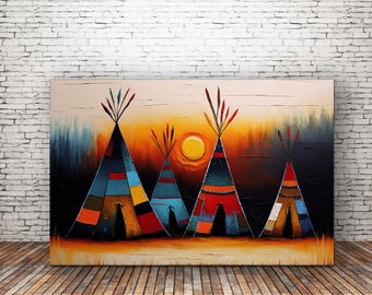 Tipis in Acrylic, Reproduction Art Print or Canvas Wrap,   First Nations. Native American Art, Abstract Art  #nativeamericanheritagemonth