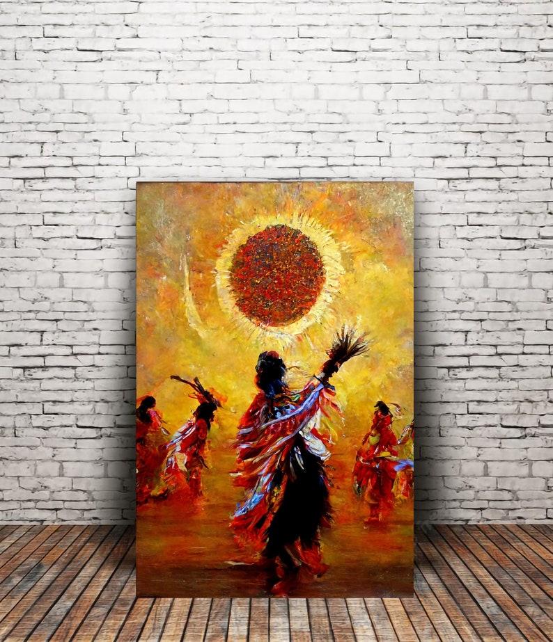 SUN DANCE Native American Art Print or Canvas Wrap. Native American Dance, Native American Culture, abstract art, vibrant art image 1