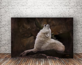 Wolf Art Print White wolf howling. Fine art print or gallery canvas wrap, wolves, lone wolf, nature art, wild dog, Tribal Spirits Art
