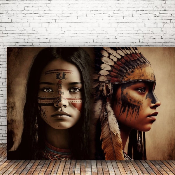 Warrior Women, War Paint, Art Print or Canvas, Native American woman, strong women, modern art, Native American Art, Tribal Spirits Art.