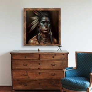 The Painted Warrior Native American Art Print or Canvas. Native American, warrior, war bonnet, medicine man nativeamericanheritagemonth image 7