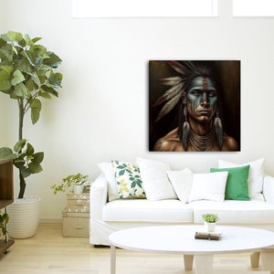 The Painted Warrior Native American Art Print or Canvas. Native American, warrior, war bonnet, medicine man nativeamericanheritagemonth image 5