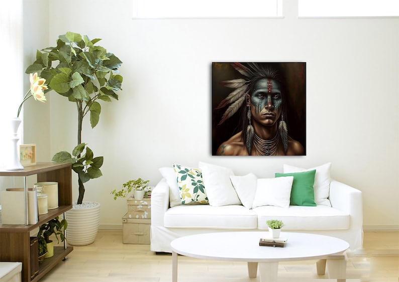 The Painted Warrior Native American Art Print or Canvas. Native American, warrior, war bonnet, medicine man nativeamericanheritagemonth image 5