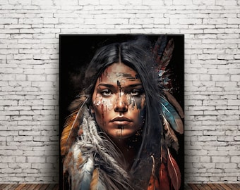 Native American Art Print or Canvas Wrap. Native American Girl. First Nations, Beautiful Woman, Warrior Woman #nativeamericanheritagemonth