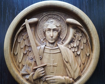 St Archangel Michael Wood Carved Icon Home Decor