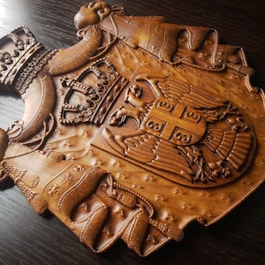 Serbia Crest Grb Srbije Coat of Arms Wood Carve Home Decor Gift