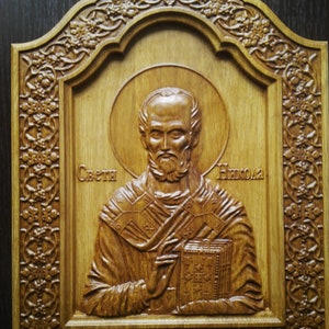 Saint Nicholas Wood Carved Religious Orthodox Icon