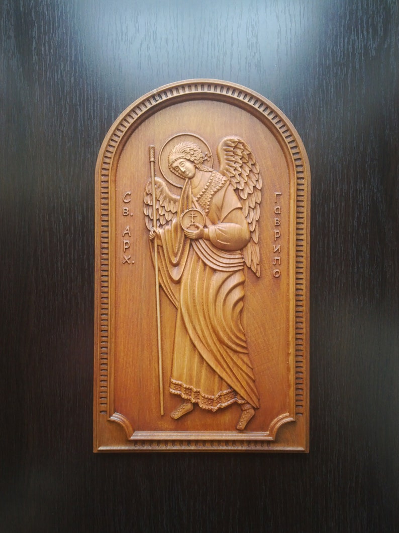 Saint Archangel Gabriel Sveti Arhangel Gavrilo Wood Carved Religious Orthodox Icon Custom Made
