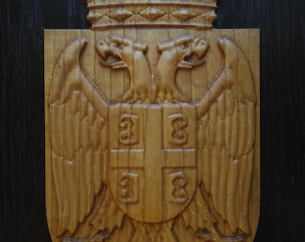 Serbia Crest Grb Srbije Coat of Arms Wood Carve Home Decor Small