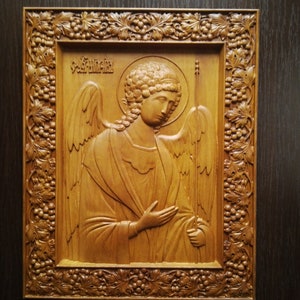 Saint Archangel Michael Wood Carved Religious Orthodox Icon Custom Made Home Decor