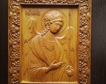 Saint Archangel Michael Wood Carved Religious Orthodox Icon Custom Made Home Decor