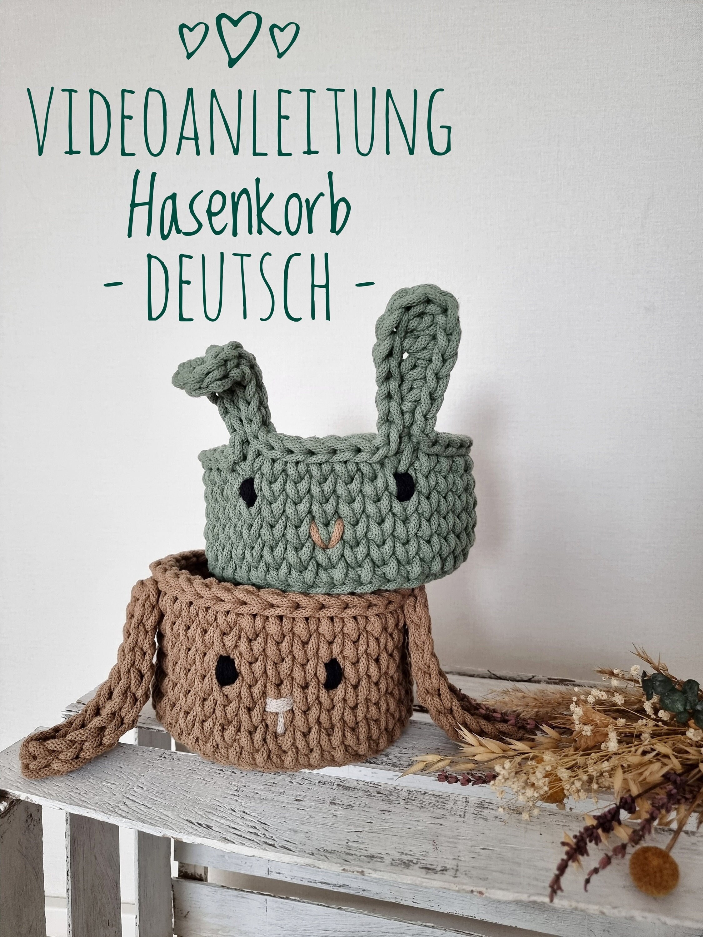 Video tutorial for a bunny basket / Easter basket / crochet basket / 2 variations !!!German only!!! NO ENGLISH!!!