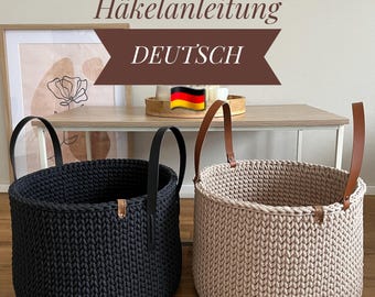 Instructions for an XL round crochet basket using a knit stitch without a joining seam (+ video) !!!German only!!! No English!!!
