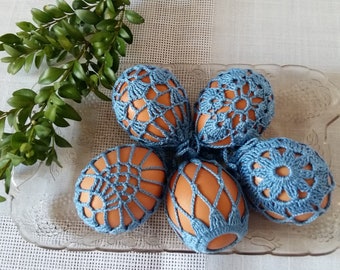 Crochet Easter Egg Cover, Set of 5 Hand Crocheted Easter Eggs Easter Decoration Blue