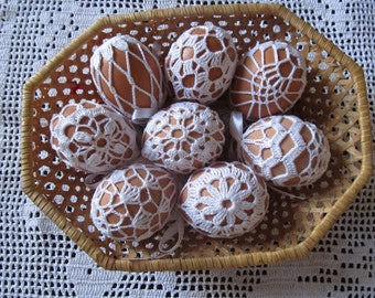 Crochet Easter Egg Cover, Set of 8 Hand Crocheted Easter Eggs Easter Decoration white