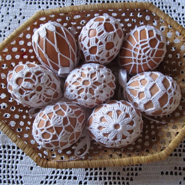 Crochet Easter Egg Cover, Set of 8 Hand Crocheted Easter Eggs Easter Decoration white