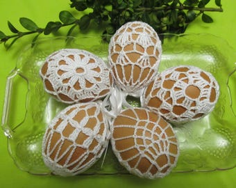 Crochet Easter Egg Cover, Set of 5 Hand Crocheted Easter Eggs Easter Decoration White