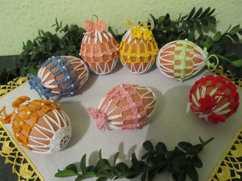 Crocheted Easter egg cover, Easter decoration. Crochet easter eggs, Set of 7 Hand Crocheted Easter Eggs image 2