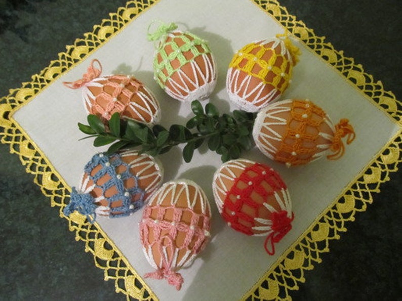 Crocheted Easter egg cover, Easter decoration. Crochet easter eggs, Set of 7 Hand Crocheted Easter Eggs image 4
