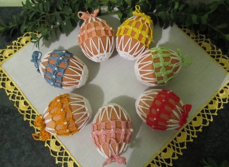 Crocheted Easter egg cover, Easter decoration. Crochet easter eggs, Set of 7 Hand Crocheted Easter Eggs image 1