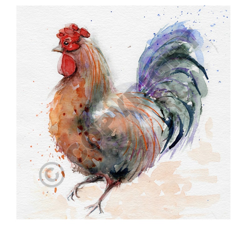 Cockerel Print Watercolour Wall Art | Etsy