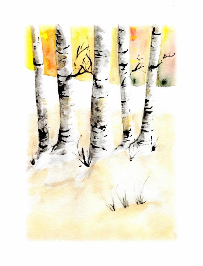 Silver Birch Trees Print Watercolour Wall Art Etsy
