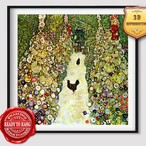 Gustav Klimt Garden Path with Hens Giclee Print Reproduction Painting Large Size Canvas Paper Wall Art Poster Ready to Hang Framed Print