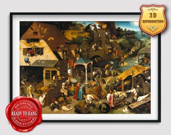 Pieter Bruegel Netherlandish Proverbs Giclee Print Reproduction Painting Large Size Canvas Paper Wall Art Poster Ready to Hang Framed Print