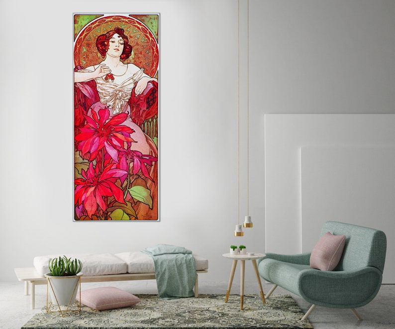 Alphonse Mucha The Precious Stones Ruby Giclee Print Reproduction Painting Large Size Canvas Paper Wall Art Framed Poster Ready to Hang