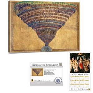 Sandro Botticelli Carta del Infierno 57x37x3cm Calendario 2024 38x20cm Listo para Colgar Impresión Giclée Reproducción Pintura Lienzo Grande