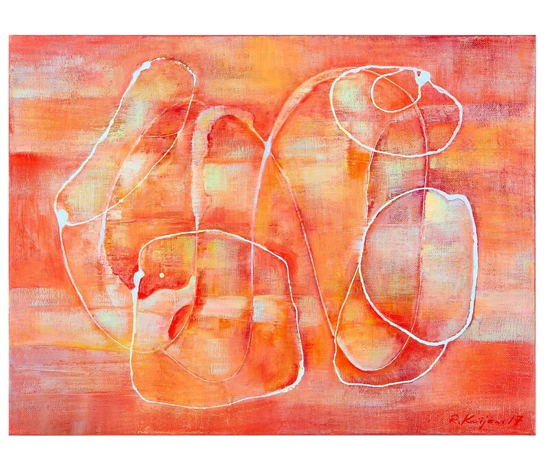 Rolands Krisjanis Orange Dreams Giclee Print Reproduction Painting Large Size Canvas Paper Abstract Wall Art Poster Ready to Hang Frame