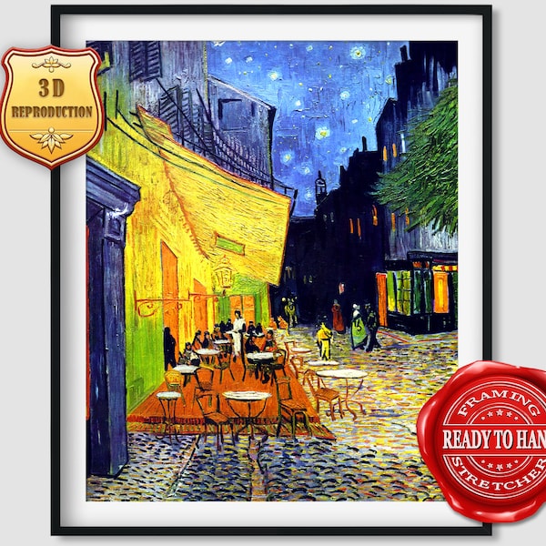 Vincent van Gogh Café Terrace at Night Giclee Print Reproduction Painting Large Size Canvas Paper Wall Art Poster Ready to Hang Framed Print