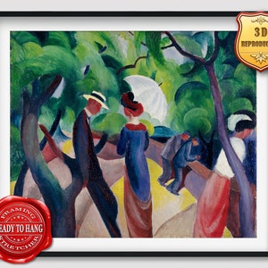 August Macke Promenade Giclee Print Texture Gel Reproduction Painting Large Size Canvas Paper Wall Art Poster Ready to Hang Framed Print