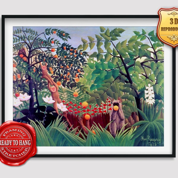 Henri Rousseau Exotic Landscape Giclee Print Reproduction Painting Large Size Canvas Paper Wall Art Poster Ready to Hang Framed Print