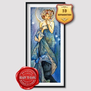 Alphonse Mucha The Moon and the Stars Study for The Moon Giclee Print Reproduction Painting Large Size Canvas Paper Wall Art Framed Poster