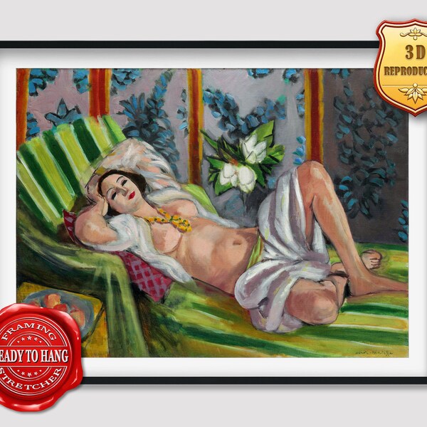 Henri Matisse Odalisque Lying with Magnolias Giclee Print Reproduction Painting Large Size Canvas Paper Wall Art Poster Ready to Hang Framed